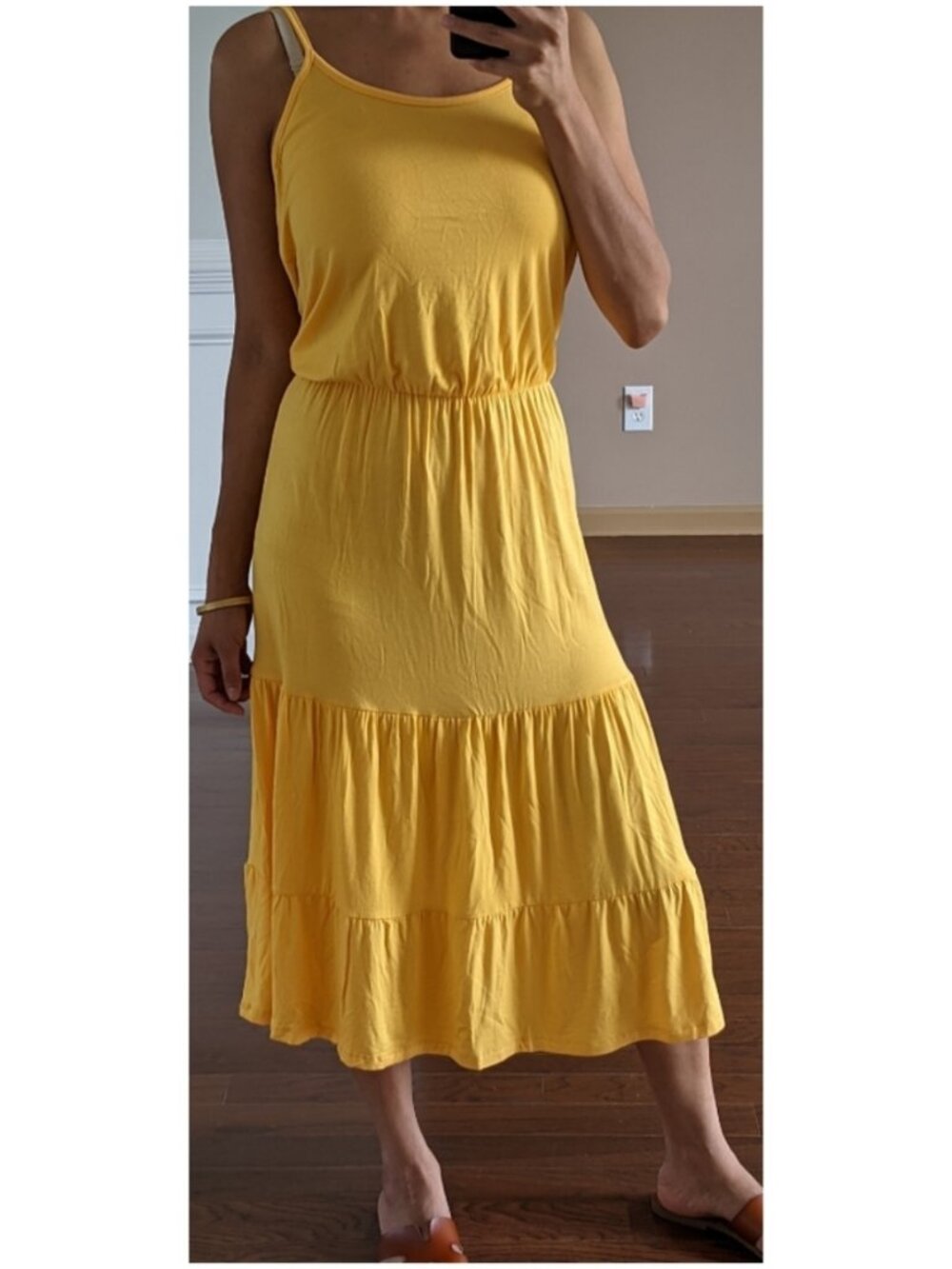 Beach Break Jersey Tiered Midi Sundress in Yellow Size Large